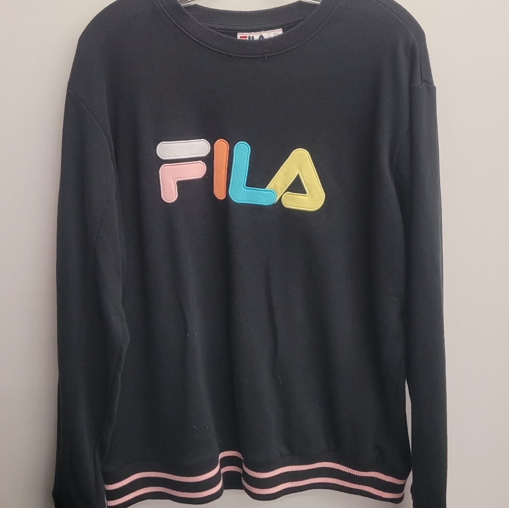 Fila Black Crewneck Sweatshirt with Pastel Multicolor Logo